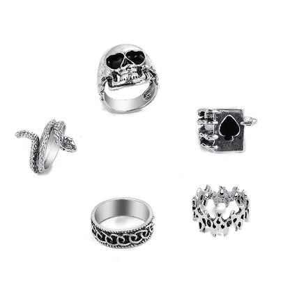 Silver-Plated Oxidized Skull Ring Set, jewelry gift sets for women, elegant gift for her, side view