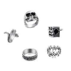 Silver-Plated Oxidized Skull Ring Set