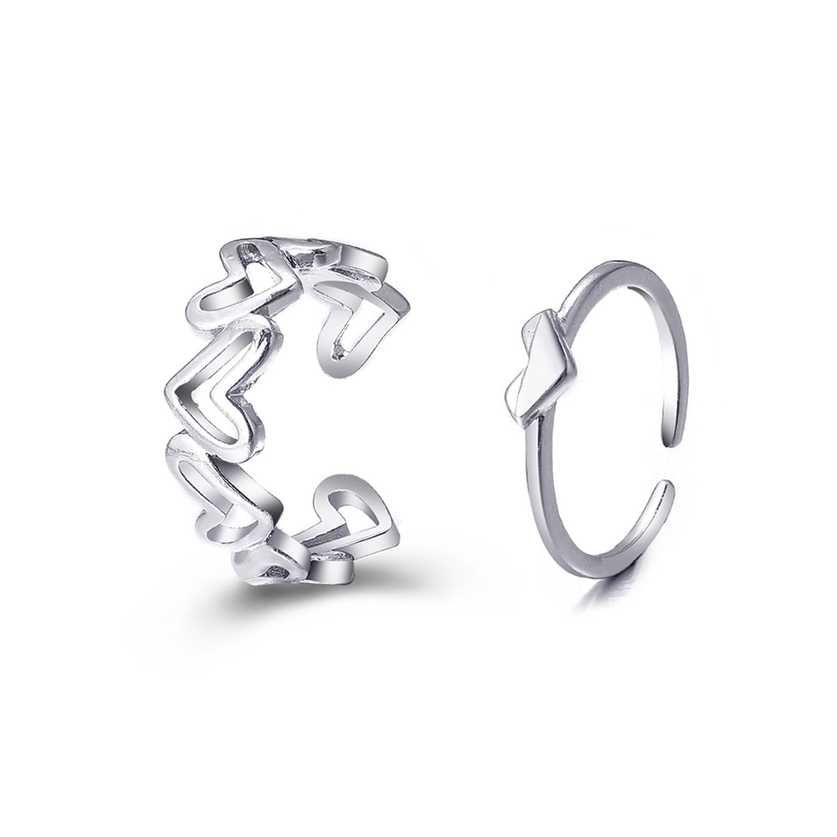 Silver-Plated Openwork Heart Ring Set, jewelry gift sets for women, vintage-inspired design, front view