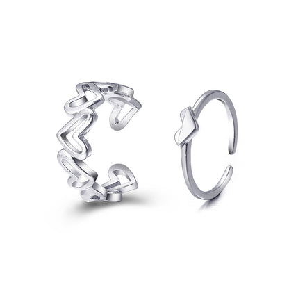 Silver-Plated Openwork Heart Ring Set, jewelry gift sets for women, vintage-inspired design, front view