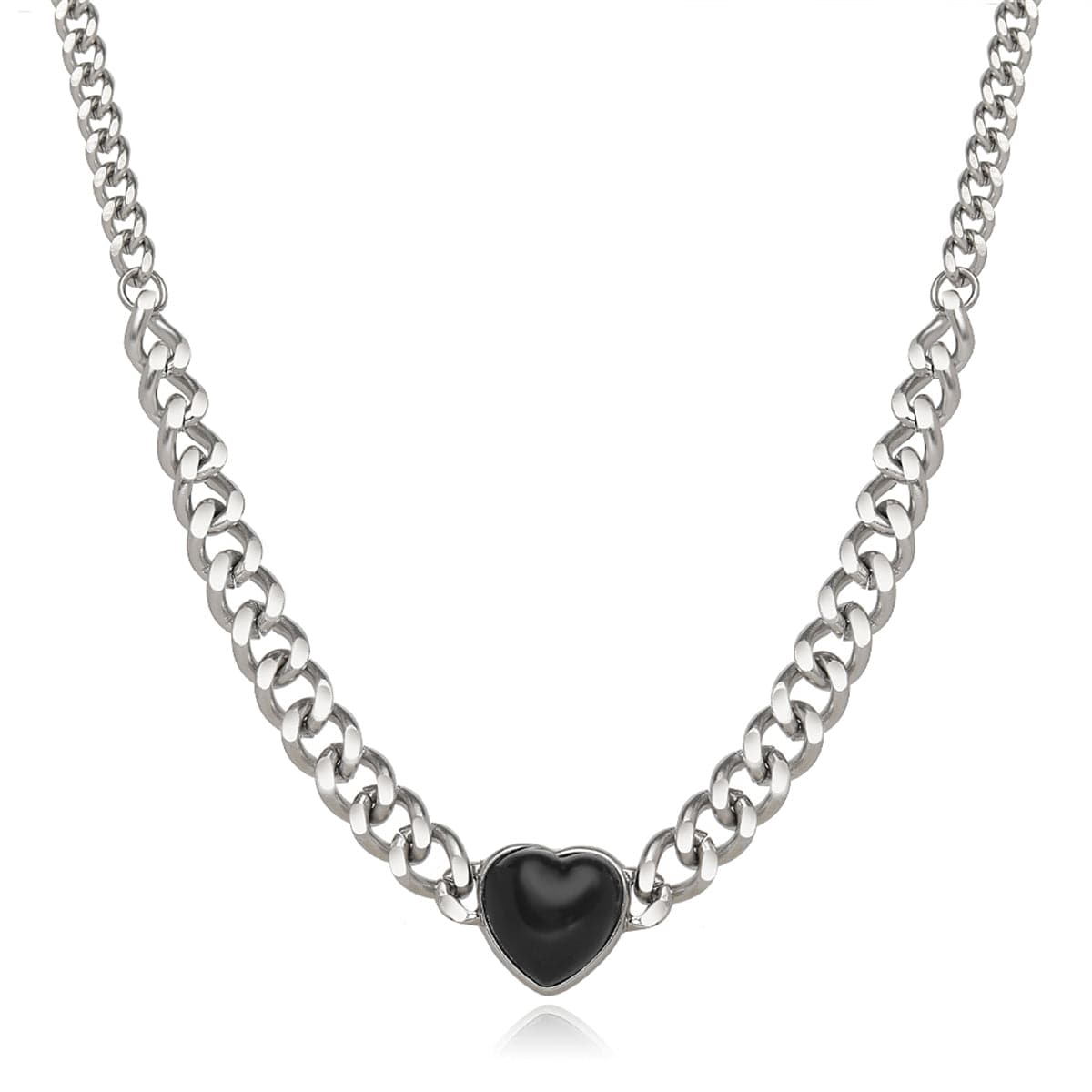 Black Resin & Silver-Plated Heart Pendant Necklace