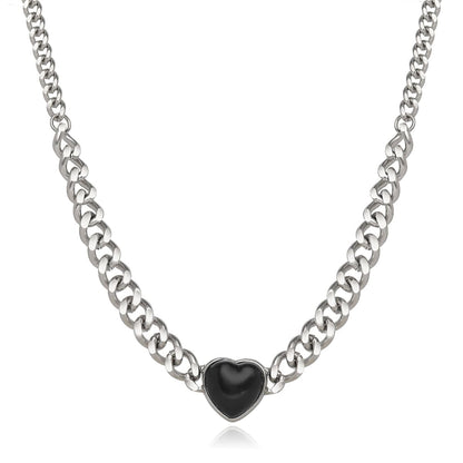 Black Resin and Silver-Plated Heart Pendant Necklace, silver pendant necklace for women, elegant gift for her, side view