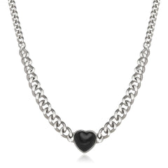 Black Resin & Silver-Plated Heart Pendant Necklace