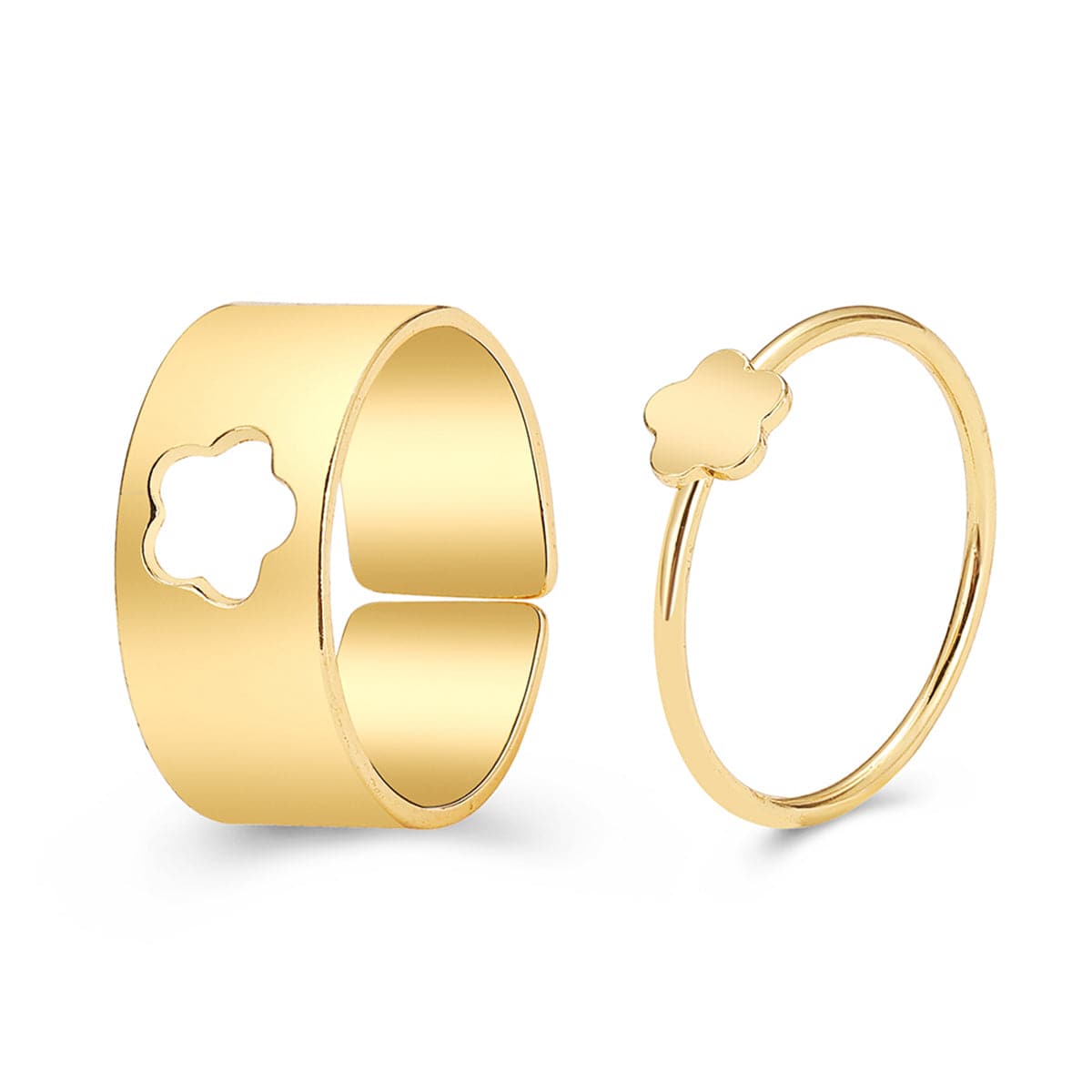 18K Gold-Plated Flower Band Ring Set, jewelry gift sets for women, botanical inspired, front view
