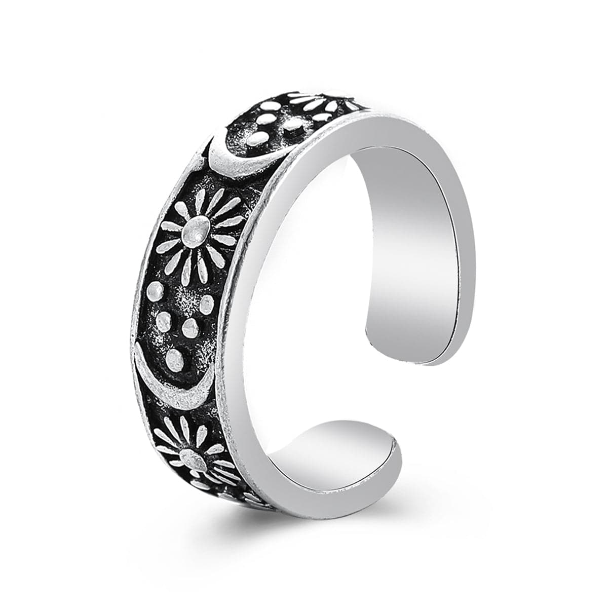 Silver-Plated Celestial Ring, silver statement rings for women, botanical inspired, front view