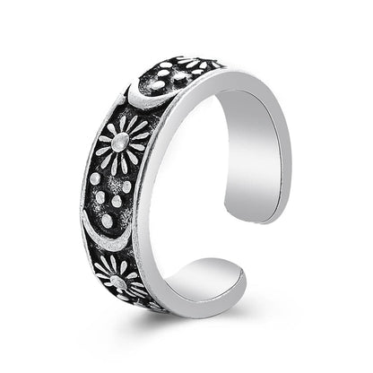 Silver-Plated Celestial Ring, silver statement rings for women, botanical inspired, front view