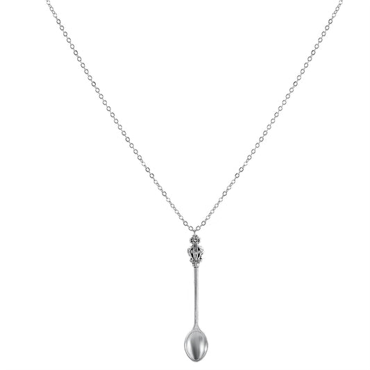 Silver-Plated Spoon Pendant Necklace, silver pendant necklace for women, everyday style, front view
