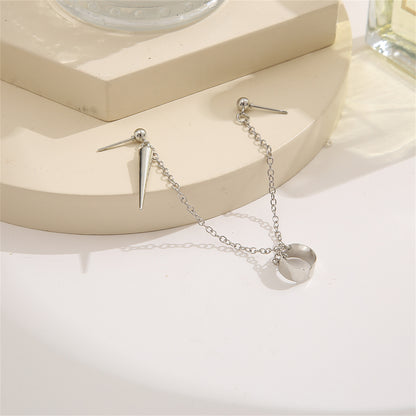 Silver-Plated Awl Dangle Earring and Ear Cuff Set, silver drop earrings for women, dainty minimalist design, side view