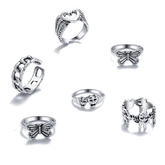 Silver-Plated Butterfly Heart Ring Set