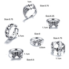 Silver-Plated Butterfly Heart Ring Set