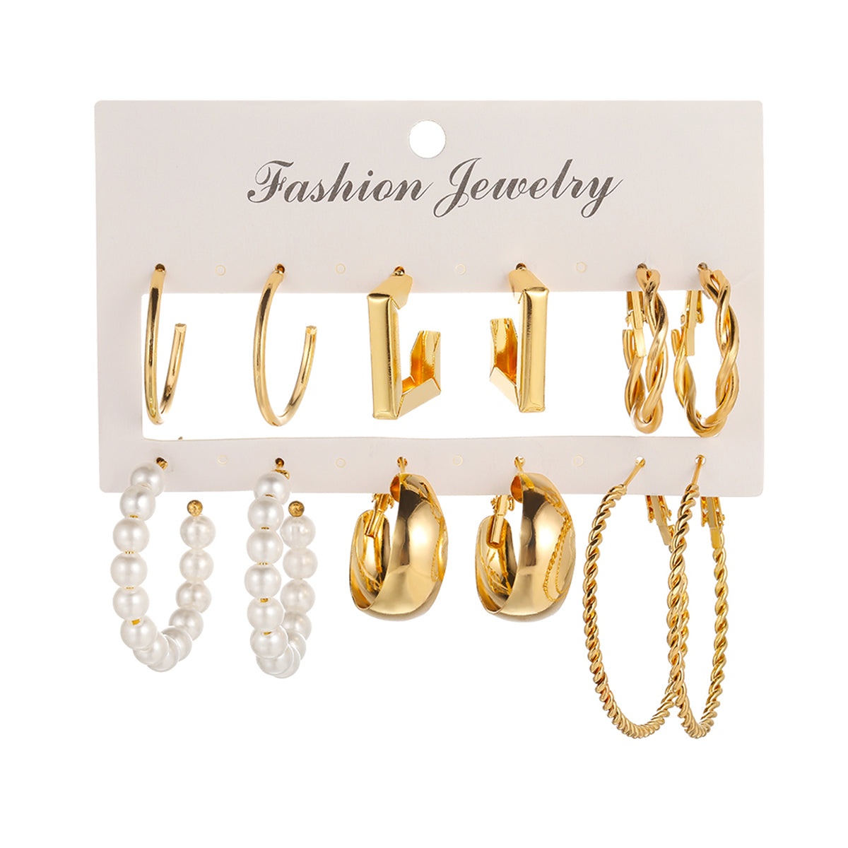 Pearl and 18K Gold-Plated Hoop Earrings Set, gold huggie earrings, dainty minimalist design, front view