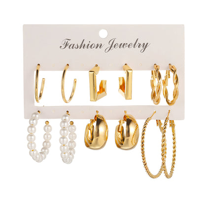 Pearl and 18K Gold-Plated Hoop Earrings Set, gold huggie earrings, dainty minimalist design, front view
