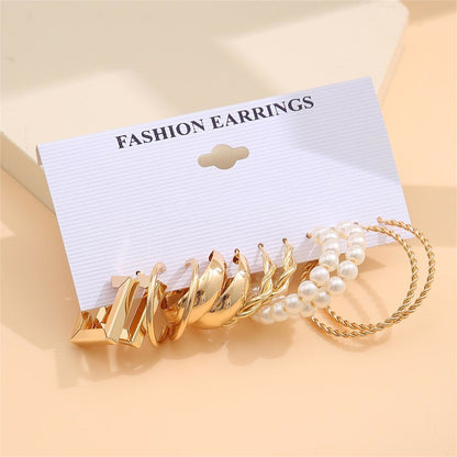 Pearl and 18K Gold-Plated Hoop Earrings Set, gold huggie earrings, dainty minimalist design, side view