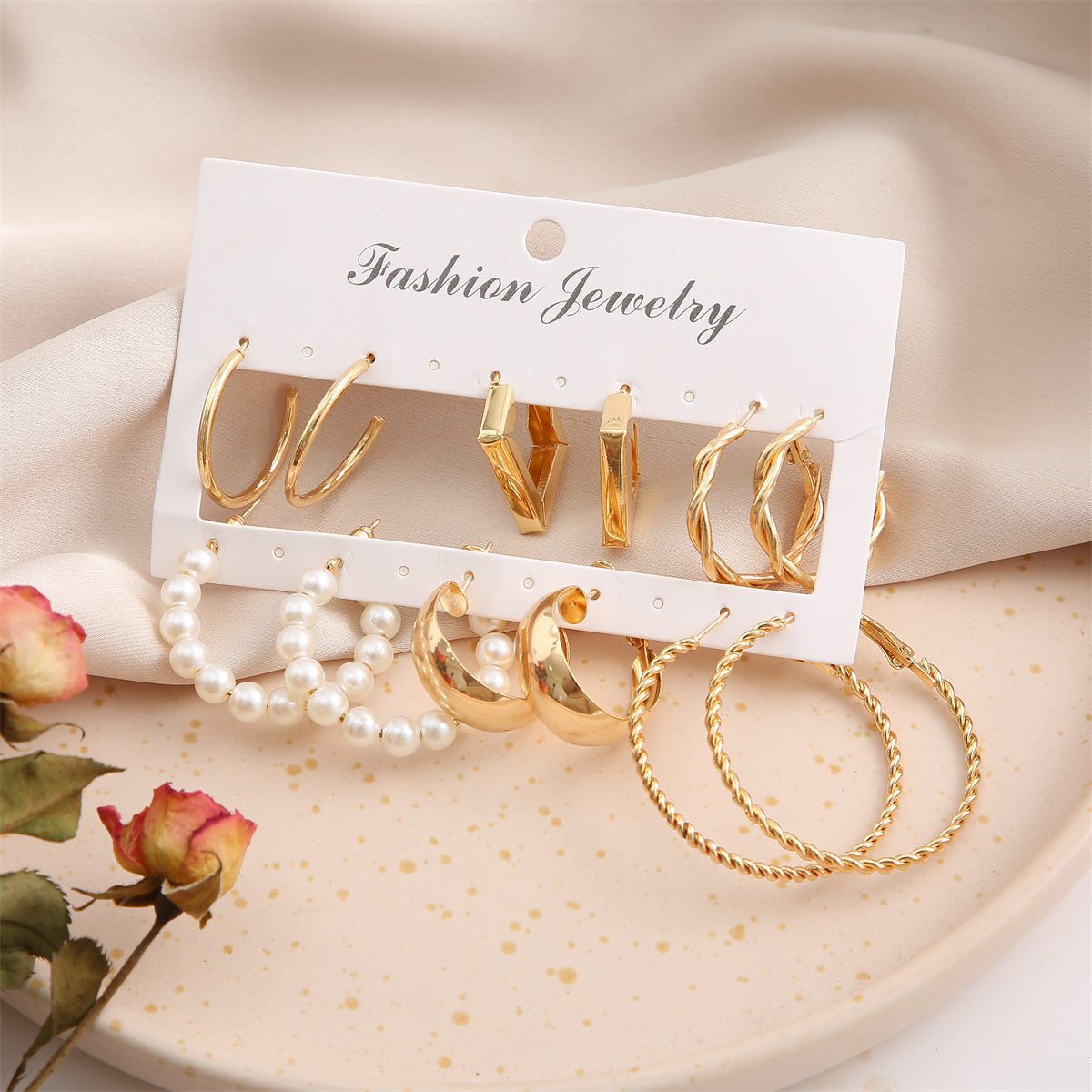 Pearl and 18K Gold-Plated Hoop Earrings Set, gold huggie earrings, dainty minimalist design, lifestyle look