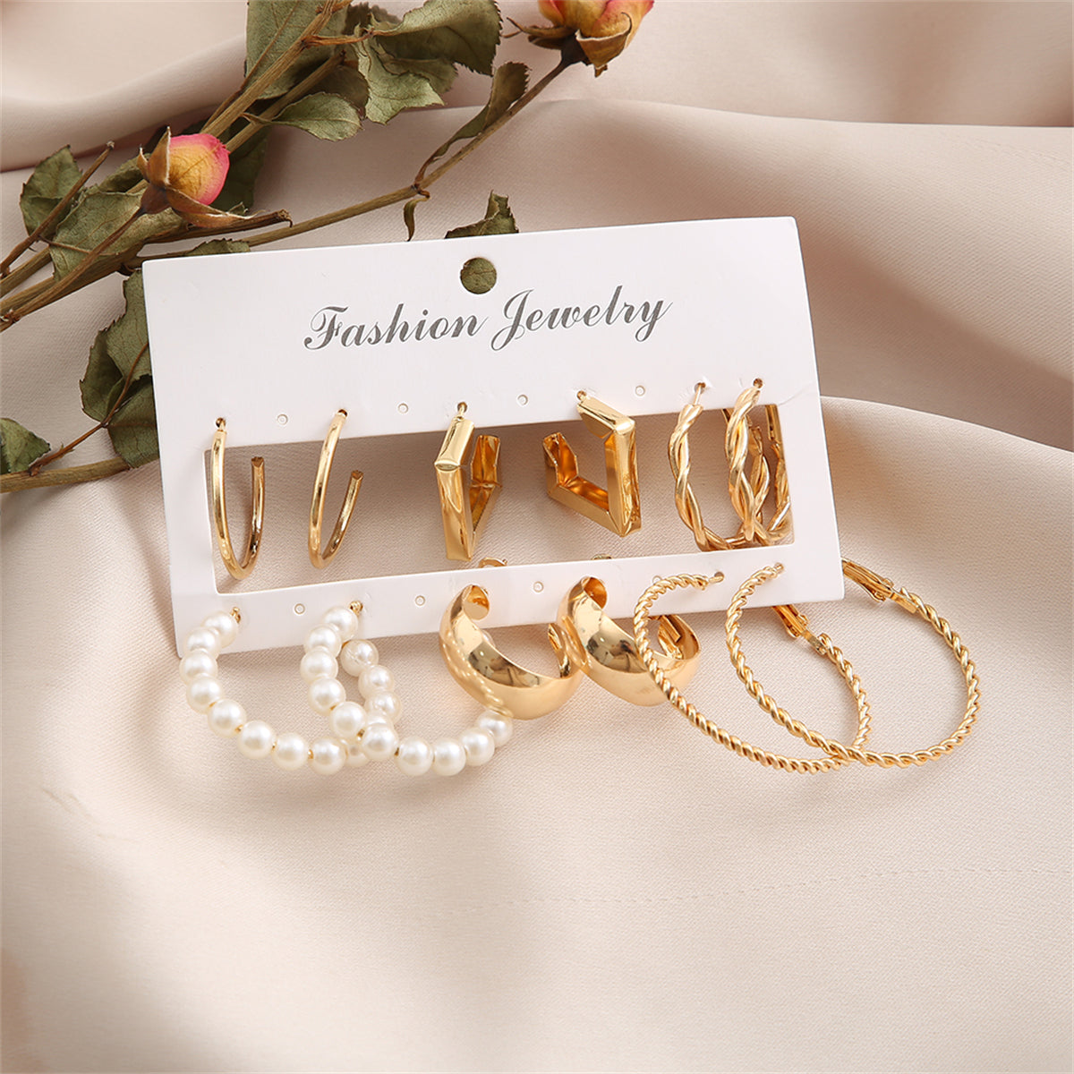 Pearl and 18K Gold-Plated Hoop Earrings Set, gold huggie earrings, dainty minimalist design, styled look