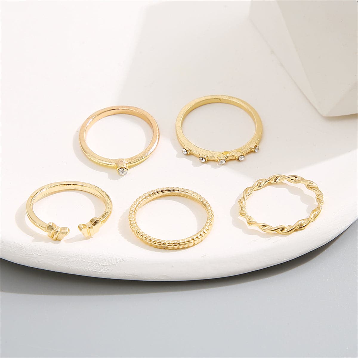 Cubic Zirconia & 18K Gold-Plated Twine Butterfly Ring Set