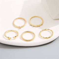 Cubic Zirconia & 18K Gold-Plated Twine Butterfly Ring Set