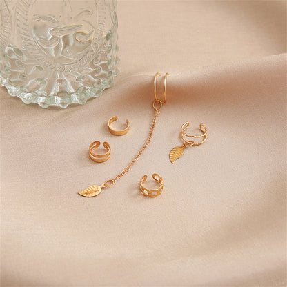 18K Gold-Plated Leaves Ear Cuff Set, gold stud earrings for women, botanical inspired, styled look
