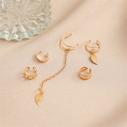 18K Gold-Plated Leaves Ear Cuff Set, gold stud earrings for women, botanical inspired, lifestyle look