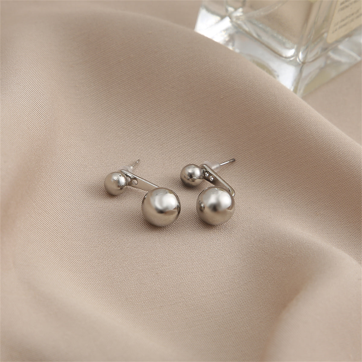 Silver-Plated Ball Ear Jackets, silver drop earrings for women, everyday style, front view