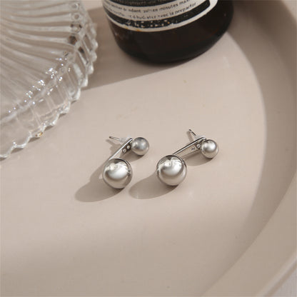 Silver-Plated Ball Ear Jackets, silver drop earrings for women, everyday style, detail close-up