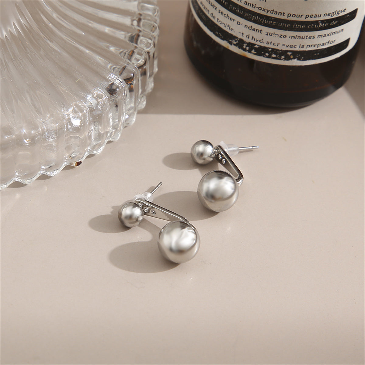Silver-Plated Ball Ear Jackets, silver drop earrings for women, everyday style, side view