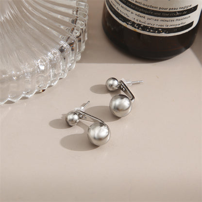 Silver-Plated Ball Ear Jackets, silver drop earrings for women, everyday style, side view
