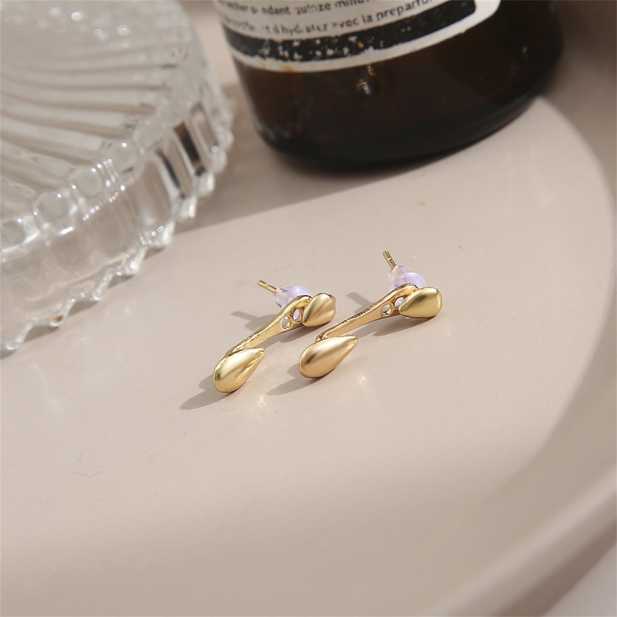 18K Gold-Plated Drop Ear Jackets, gold drop earrings for women, vintage-inspired design, side view