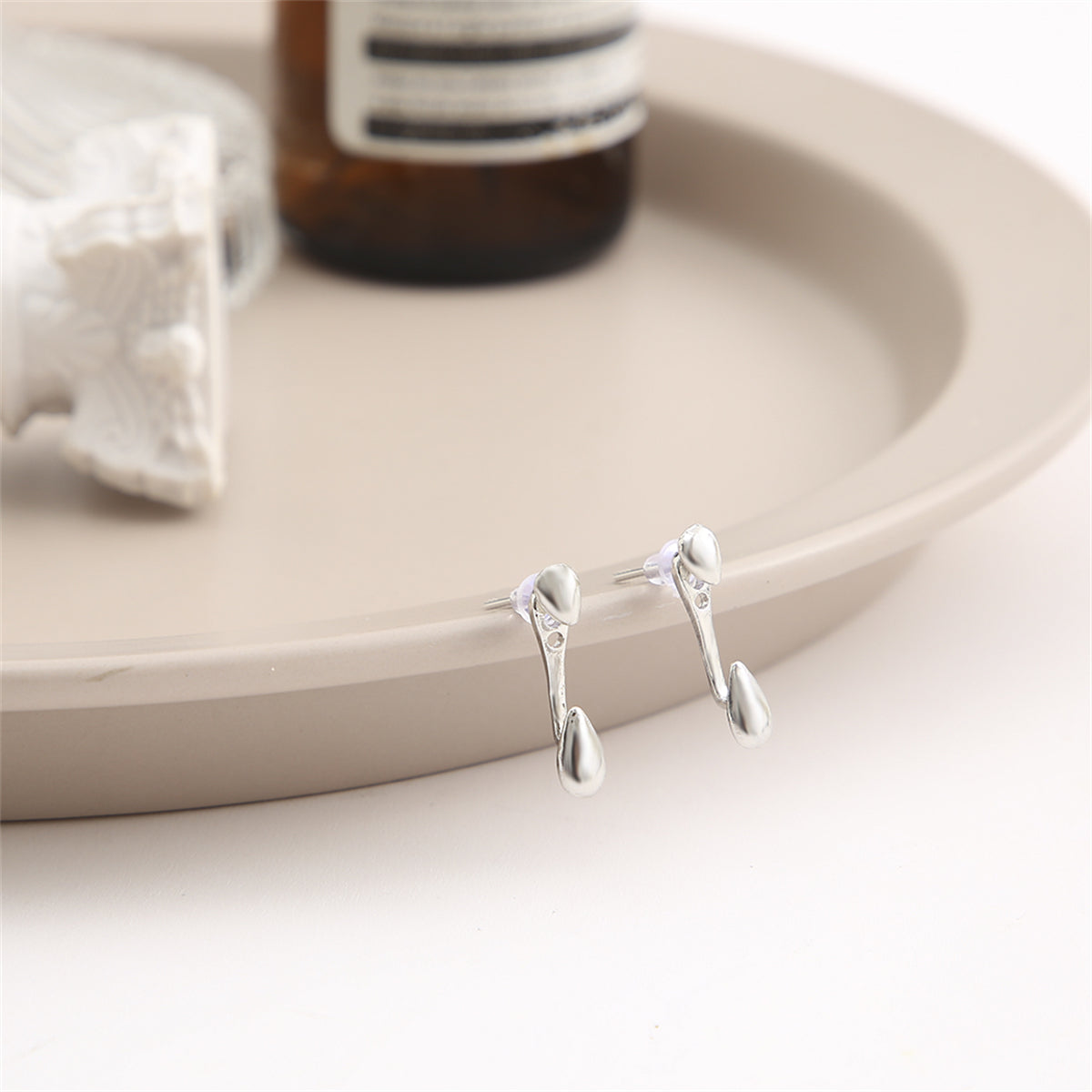 Silver-Plated Drop Ear Jackets, silver drop earrings for women, everyday style, styled look