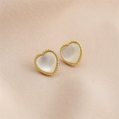 White Cats Eye & 18K Gold-Plated Heart Stud Earrings