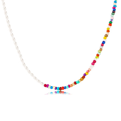 Red Multicolor Howlite and Pearl 18K Gold-Plated Beaded Choker Necklace, gold pendant necklace for women, front view