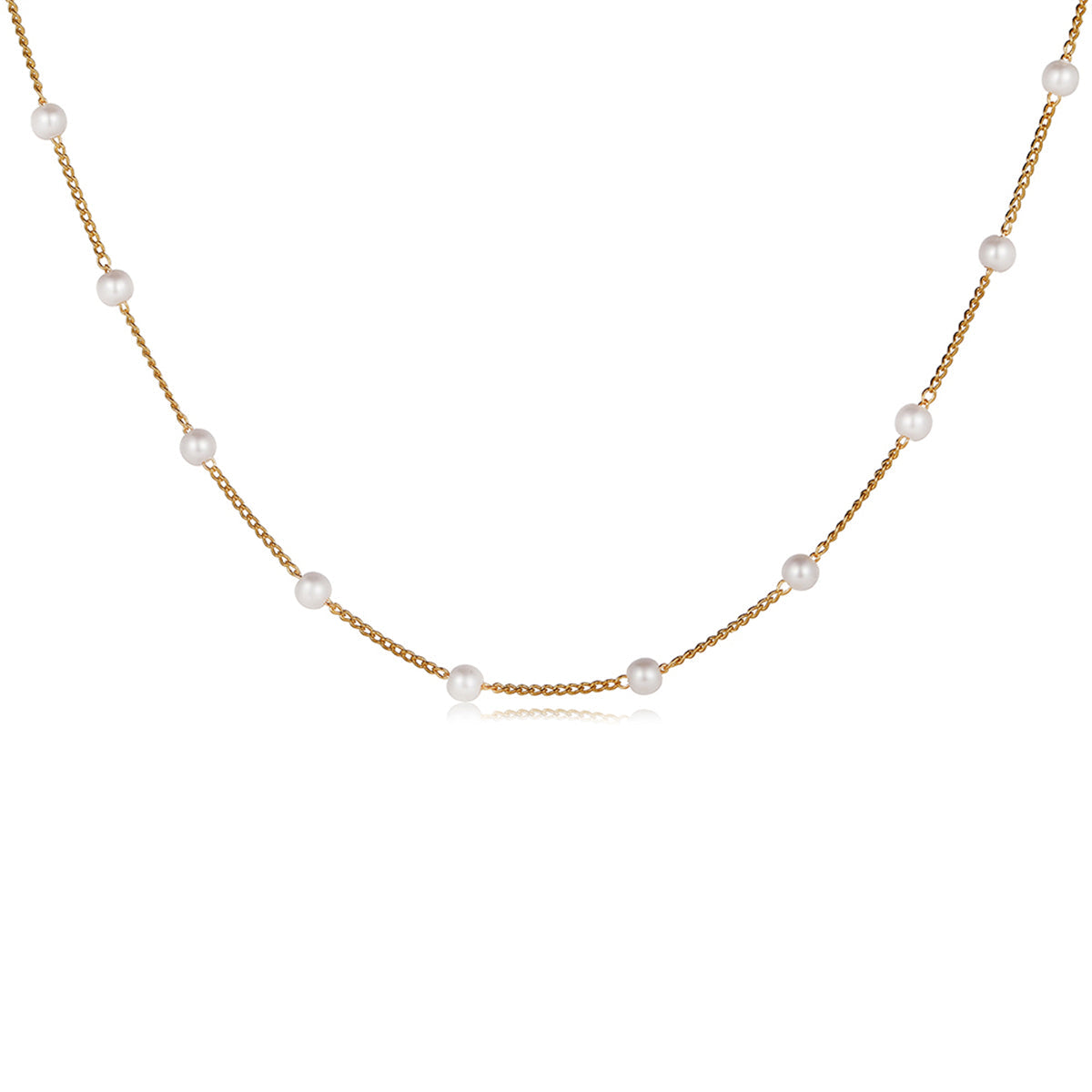 Pearl & 18K Gold-Plated Station Necklace