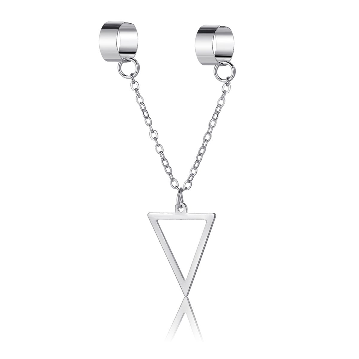 Silver-Plated Triangle Drop Double Ear Cuff, silver drop earrings for women, vintage-inspired design, detail close-up