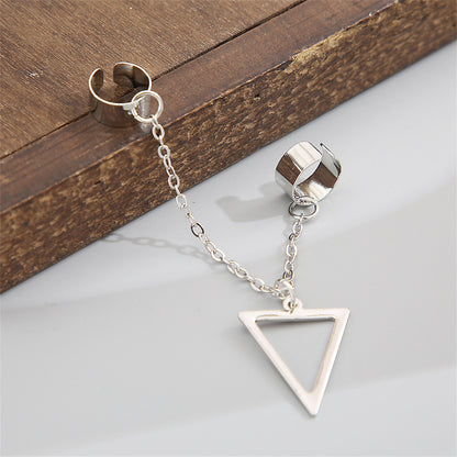Silver-Plated Triangle Drop Double Ear Cuff, silver drop earrings for women, vintage-inspired design, styled look