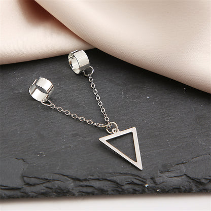 Silver-Plated Triangle Drop Double Ear Cuff, silver drop earrings for women, vintage-inspired design, side view