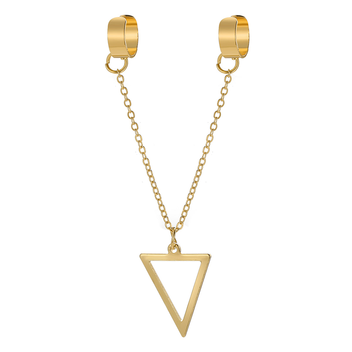 18K Gold-Plated Triangle Drop Double Ear Cuff, gold drop earrings for women, botanical inspired, front view