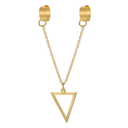 18K Gold-Plated Triangle Drop Double Ear Cuff, gold drop earrings for women, botanical inspired, front view