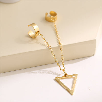 18K Gold-Plated Triangle Drop Double Ear Cuff, gold drop earrings for women, botanical inspired, side view