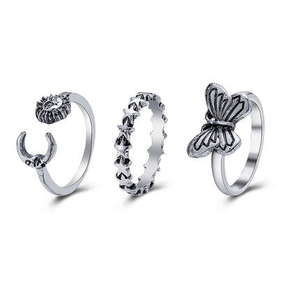 Silver-Plated Celestial Bypass Ring Set, jewelry gift sets for women, dainty minimalist design, side view