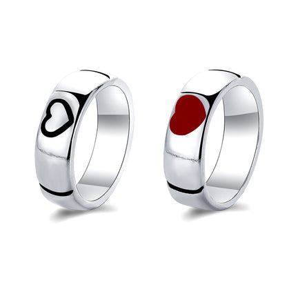 Red Enamel and Silver-Plated Heart Band Set, jewelry gift sets for women, everyday style, front view