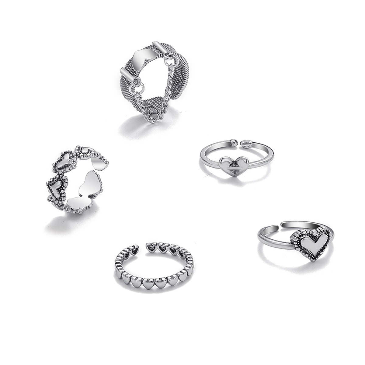 Silver-Plated Heart Ring Set, jewelry gift sets for women, botanical inspired, side view