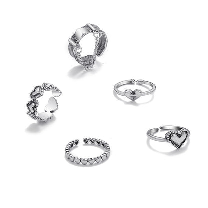 Silver-Plated Heart Ring Set, jewelry gift sets for women, botanical inspired, side view