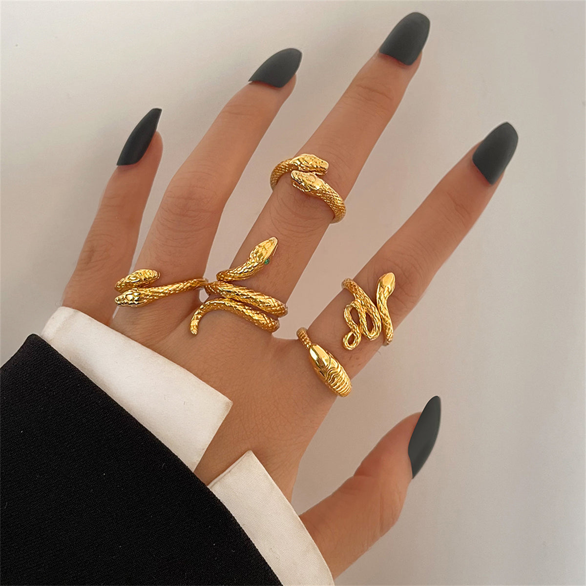 18K Gold-Plated Snake Ring Set, jewelry gift sets for women, elegant gift for her, front view