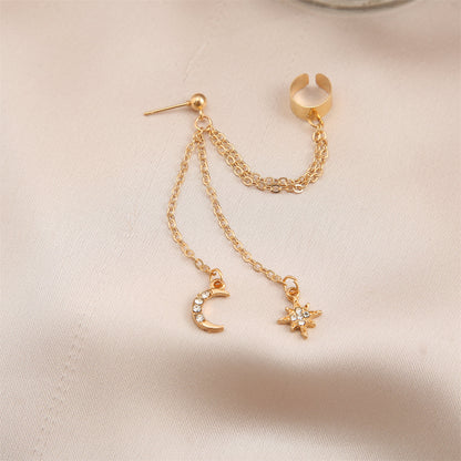 Cubic Zirconia and 18K Gold-Plated Chain Ear Cuff and Celestial Drop Earring, gold drop earrings for women, styled look