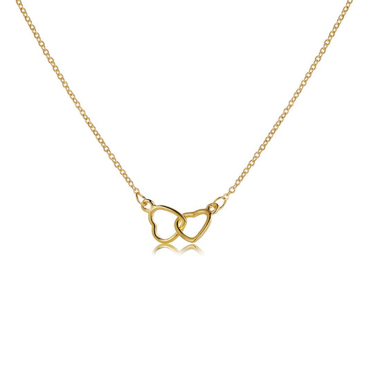 18K Gold-Plated Interlocked Open Heart Pendant Necklace, gold pendant necklace for women, vintage-inspired design, front view