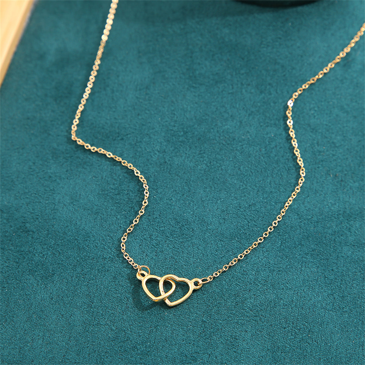 18K Gold-Plated Interlocked Open Heart Pendant Necklace