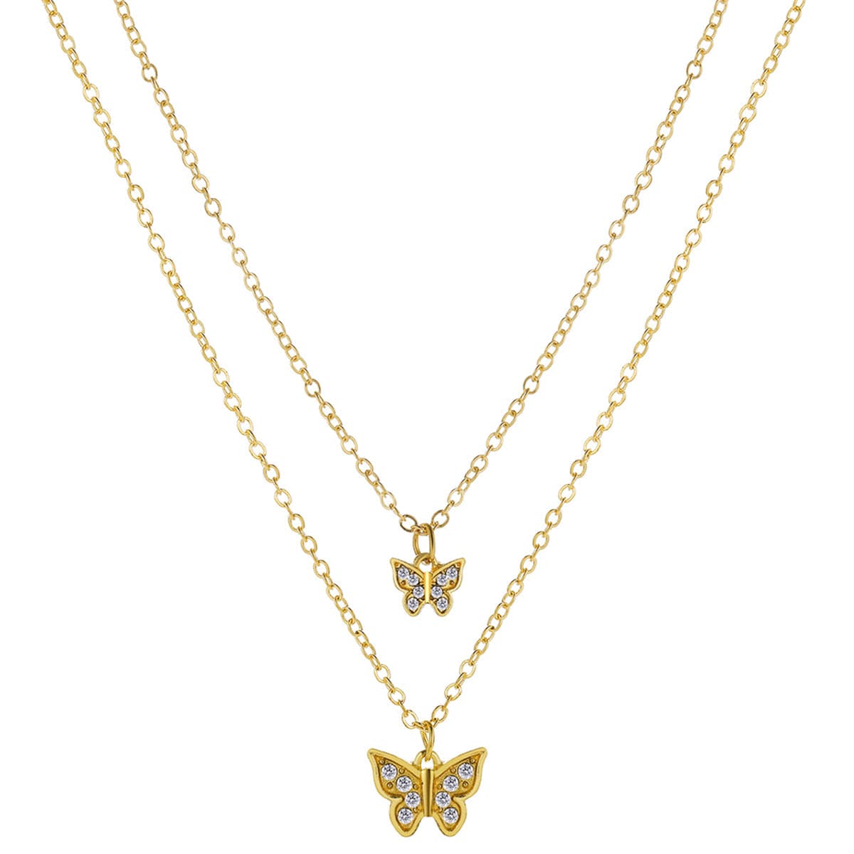Cubic Zirconia & 18K Gold-Plated Butterfly Layered Pendant Necklace