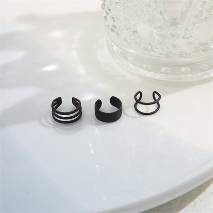 Black Layered Ear Cuff Set, stud earrings for women, elegant gift for her, detail close-up