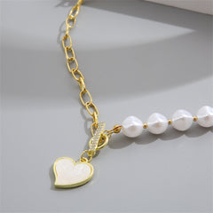 Pearl & Cubic Zirconia 18K Gold-Plated Heart Pendant Toggle Necklace