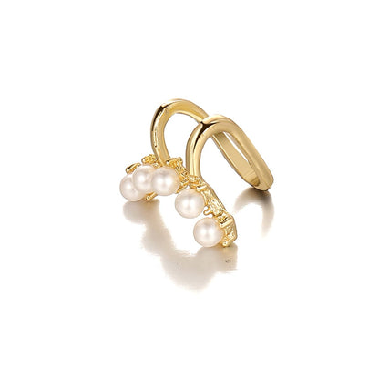 Pearl and 18K Gold-Plated Ear Cuff, gold stud earrings for women, botanical inspired, side view